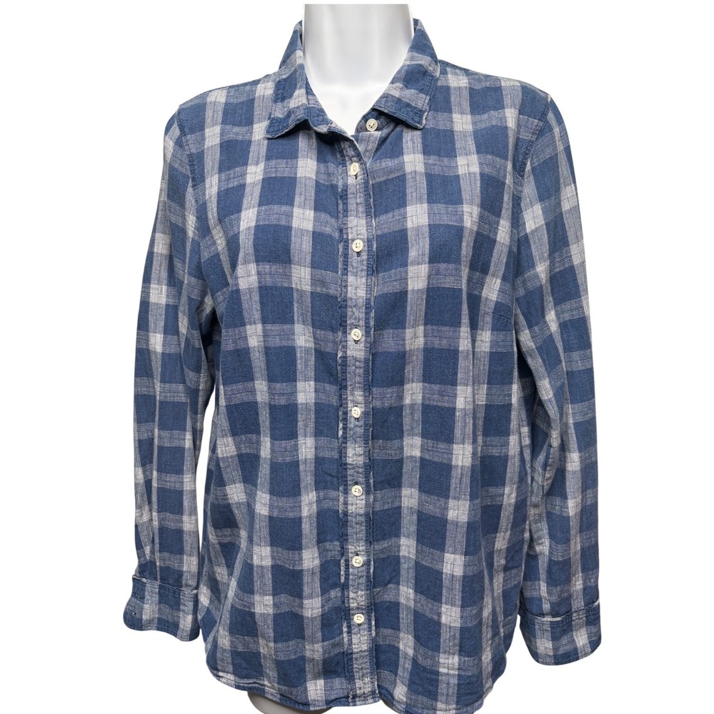 J. CREW Womens Blue Plaid Boy Long Sleeve Button Up Shirt Sz 10 Preppy‎ Office